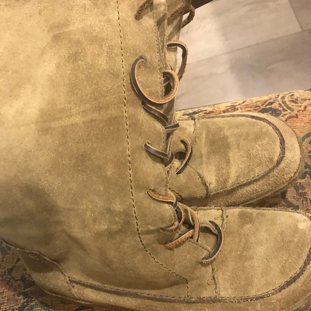 Sam Edelman Olive Suede Lace-Up Moc Toe Boots - Picture 3 of 6